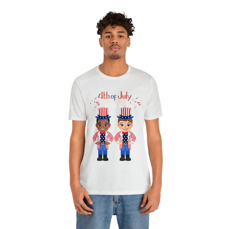 Patriotic and Brave Boys Celebrating 4th of July Short Sleeve T-Shirt