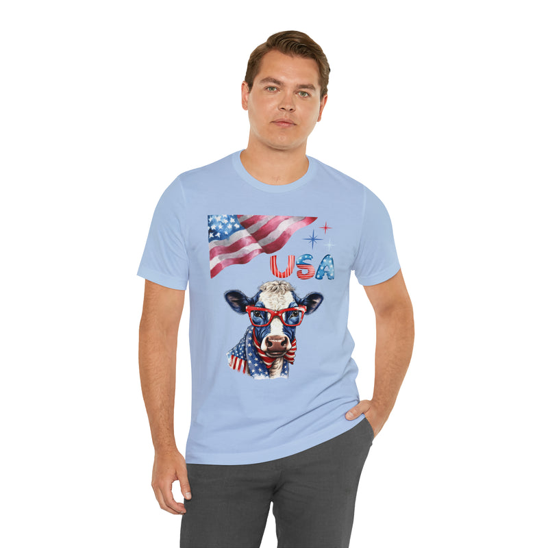 Mother Moo Patriotic USA Cow 4th of July Short Sleeve T-Shirt