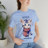 Cute Brave and Free Patriotic Cat on the 4th of July Short Sleeve T-Shirt