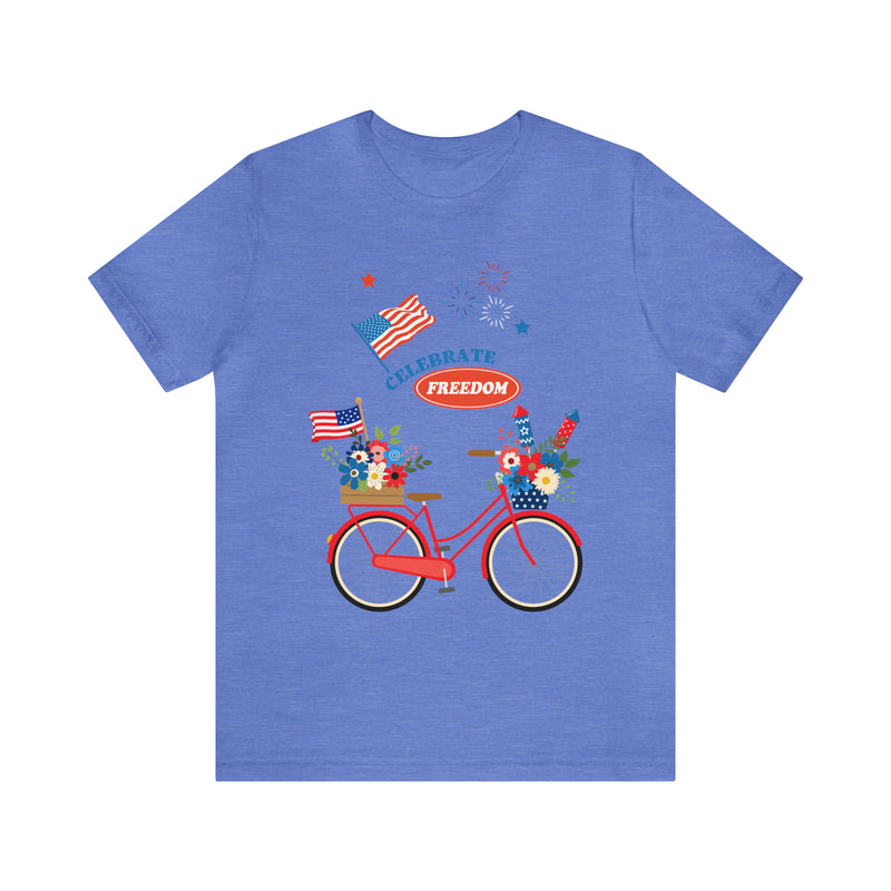 Celebrate Freedom Bike Ride Patriotic 4th of July Short Sleeve T-Shirt