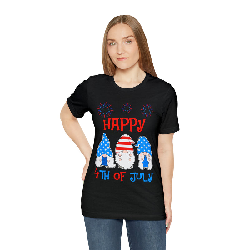 Patriotic Gnomes Sending a Happy 4th of July Short Sleeve T-Shirt