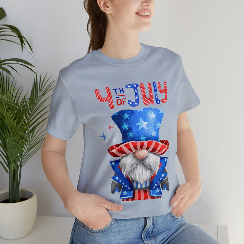 Brave and Patriotic Gnome on the 4th of July Short Sleeve T-Shirt