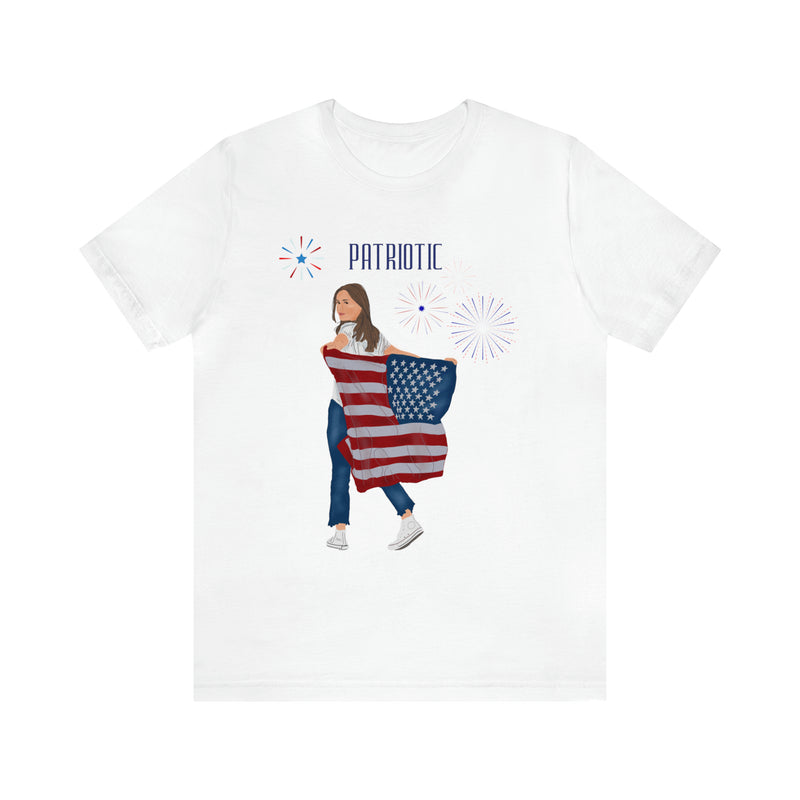 Let's Be Patriotic Flags and Fireworks Lady 4th of July Short Sleeve T-Shirt