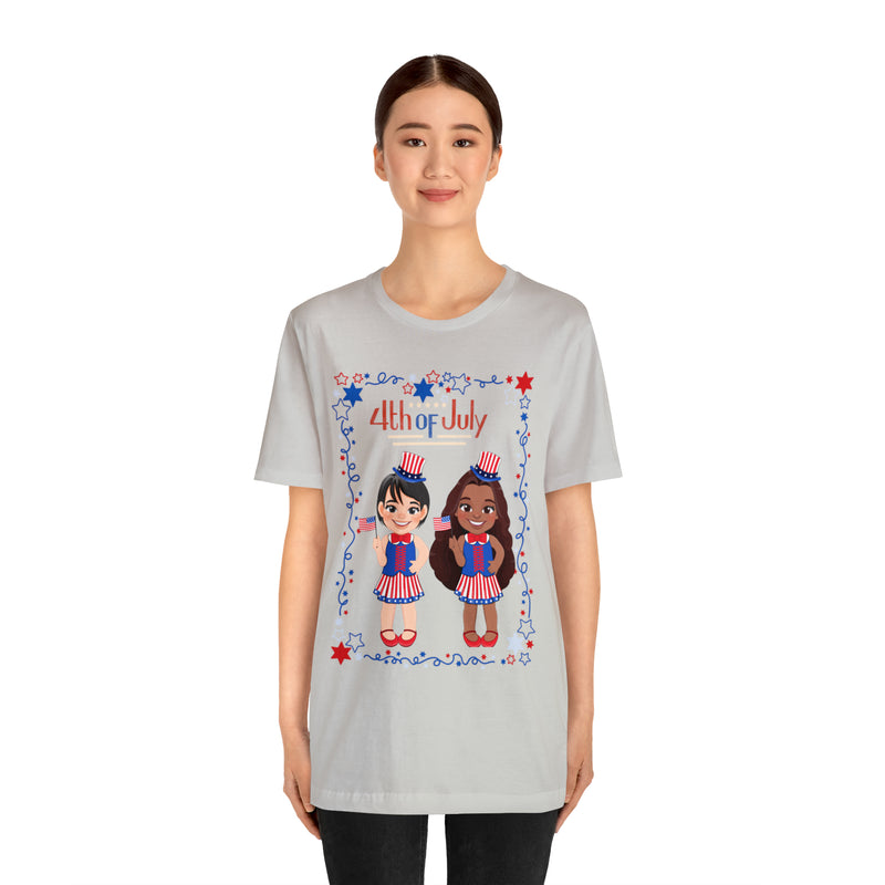 Celebrating 4th of July Patriotic Girls Short Sleeve T-Shirt