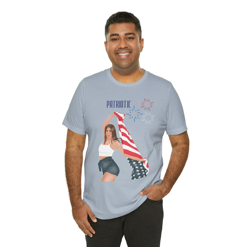 Cute Patriotic and Free Lady Celebrating the 4th of July Short Sleeve T-Shirt