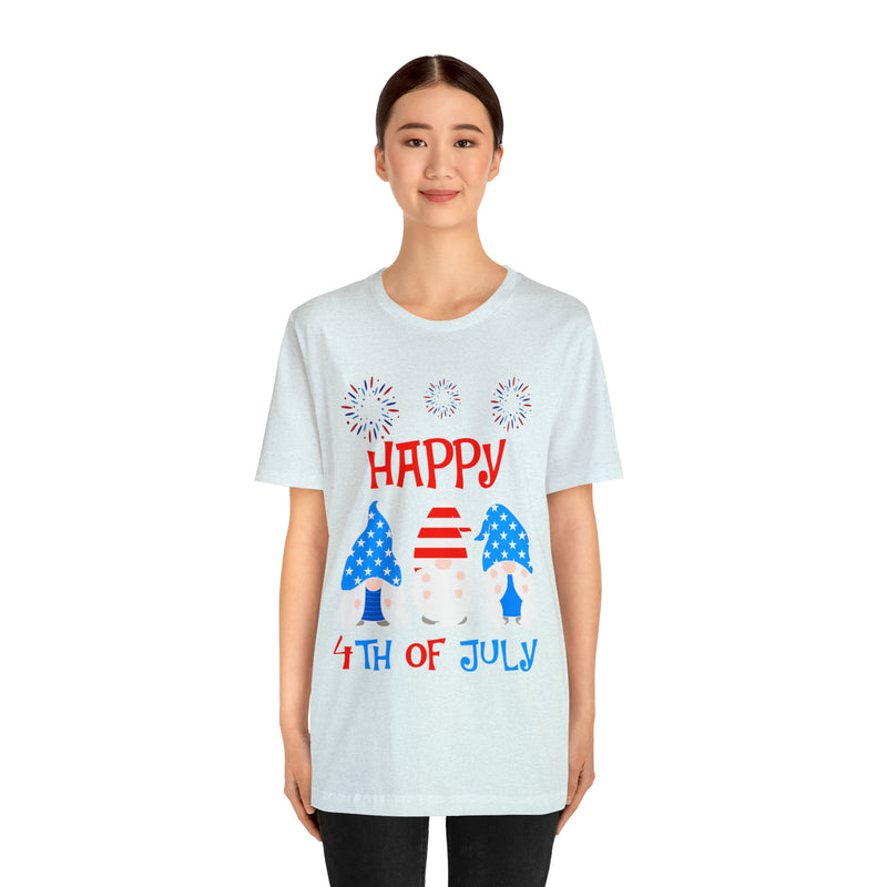 Patriotic Gnomes Sending a Happy 4th of July Short Sleeve T-Shirt