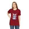 Curious and Cute Brave and Free Patriotic Cat Celebrating the 4th of July Short Sleeve T-Shirt