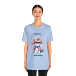 Curious and Cute Brave and Free Patriotic Cat Celebrating the 4th of July Short Sleeve T-Shirt