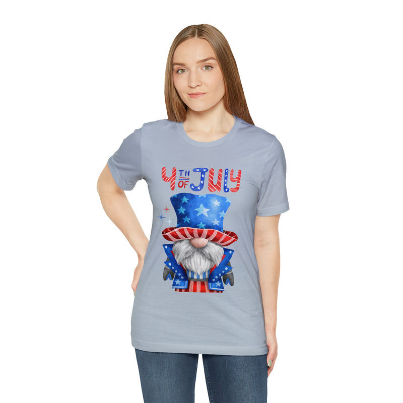 Brave and Patriotic Gnome on the 4th of July Short Sleeve T-Shirt