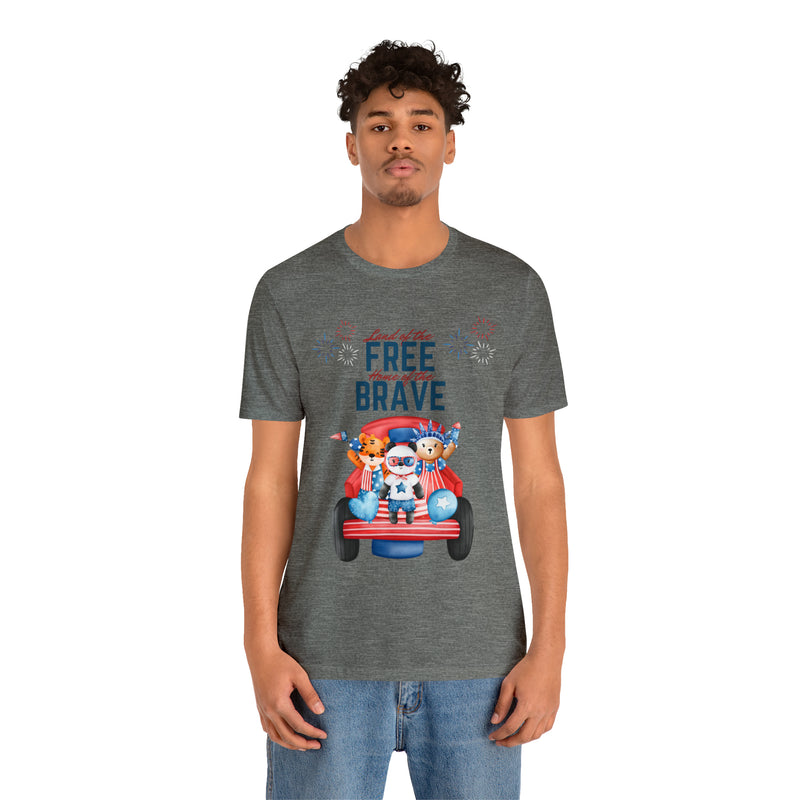 Land of the Free Home of the Brave Bears and Trucks 4th of July Short Sleeve T-Shirt