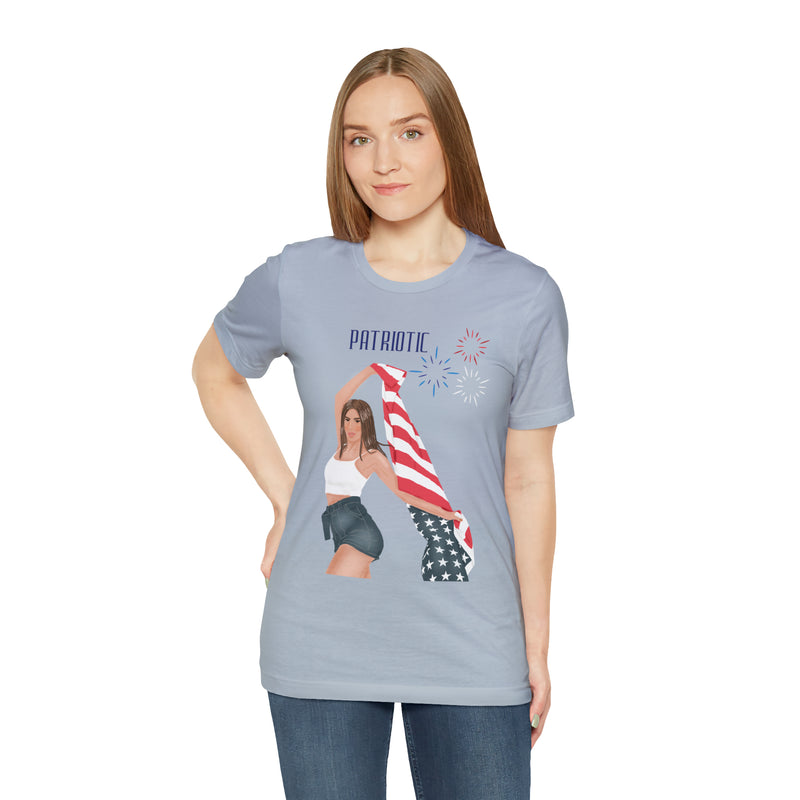 Cute Patriotic and Free Lady Celebrating the 4th of July Short Sleeve T-Shirt