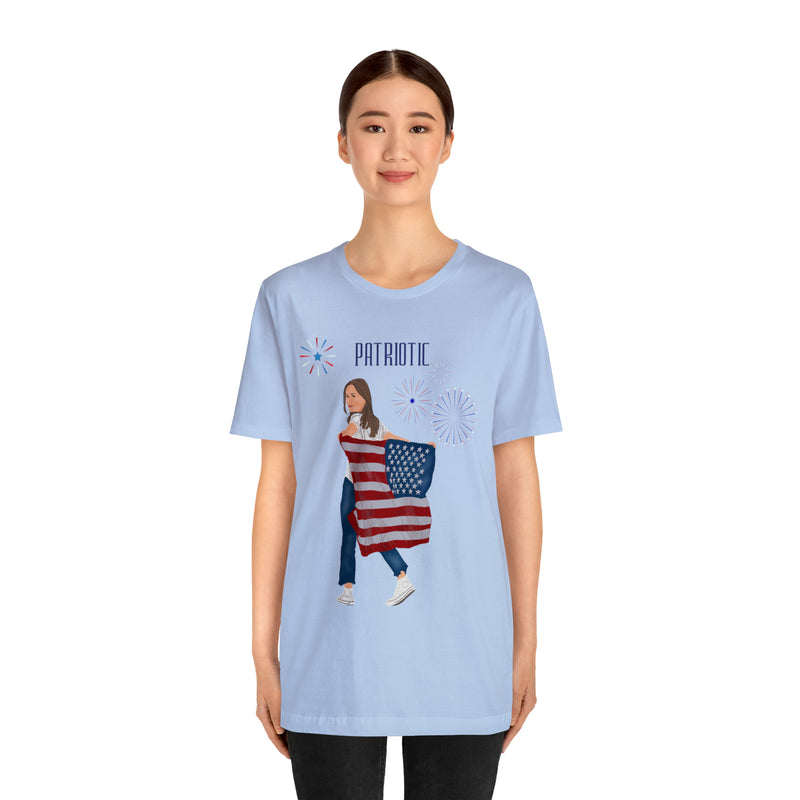 Let's Be Patriotic Flags and Fireworks Lady 4th of July Short Sleeve T-Shirt