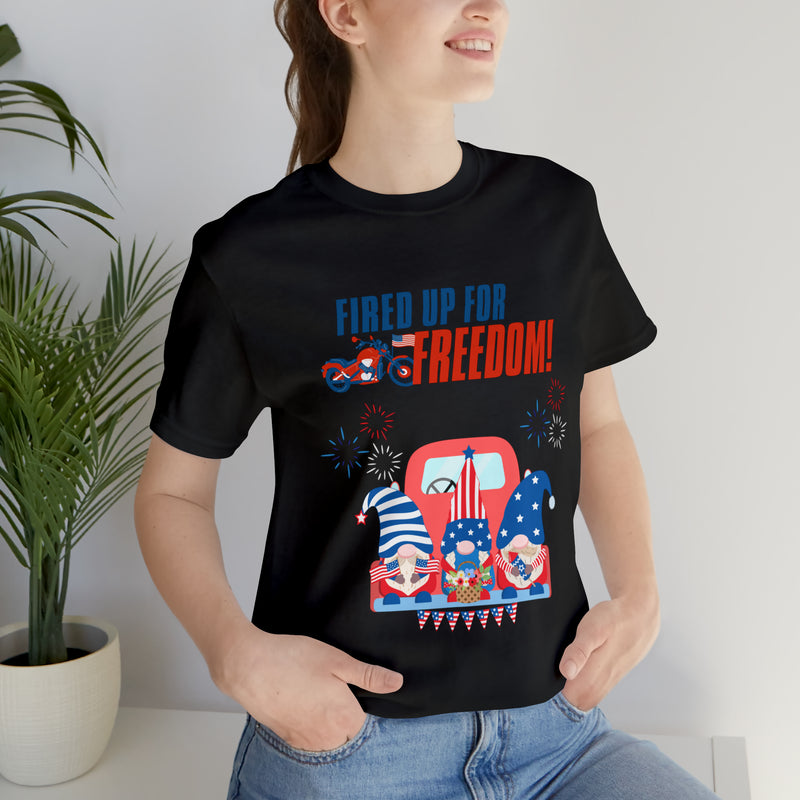 Fired Up for Freedom Gnomes and Trucks 4th of July Short Sleeve T-Shirt