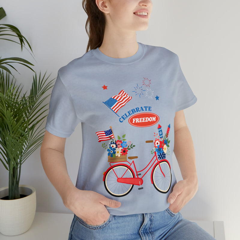 Celebrate Freedom Bike Ride Patriotic 4th of July Short Sleeve T-Shirt