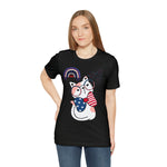 Cute Patriotic Cat Celebrating Freedom in the USA 4th of July Short Sleeve T-Shirt