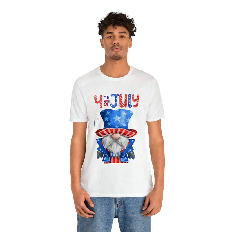 Brave and Patriotic Gnome on the 4th of July Short Sleeve T-Shirt