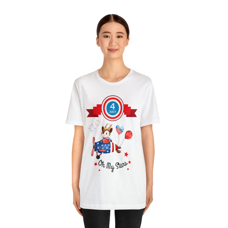 Oh My Stars! Chipmunk and Fireworks 4th of July Short Sleeve T-Shirt