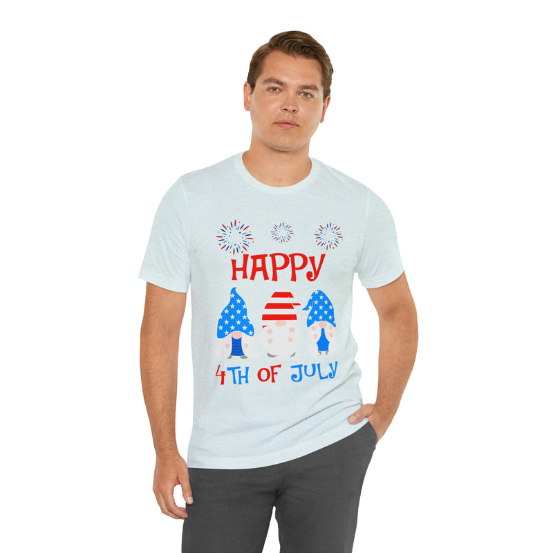 Patriotic Gnomes Sending a Happy 4th of July Short Sleeve T-Shirt