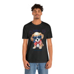 Cute Brave and Free Patriotic Dog on the 4th of July Short Sleeve T-Shirt