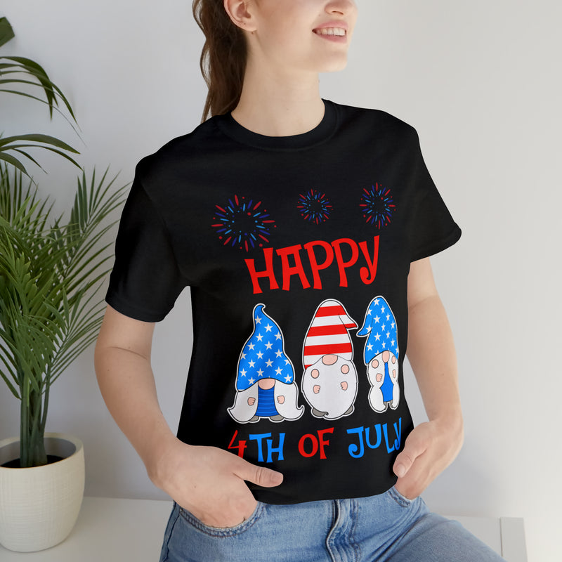 Patriotic Gnomes Sending a Happy 4th of July Short Sleeve T-Shirt