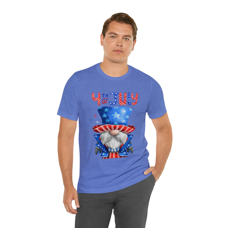 Brave and Patriotic Gnome on the 4th of July Short Sleeve T-Shirt