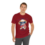 Cute Brave and Free Patriotic Dog on the 4th of July Short Sleeve T-Shirt