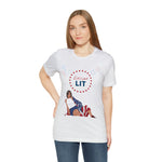 Let's Get Lit Lady Flags and Fireworks 4th of July Short Sleeve T-Shirt