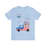 Freedom and Fireworks Patriotic Truck Let's Get Lit on the 4th of July Short Sleeve T-Shirt