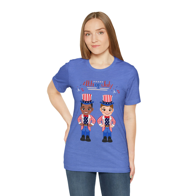 Patriotic and Brave Boys Celebrating 4th of July Short Sleeve T-Shirt