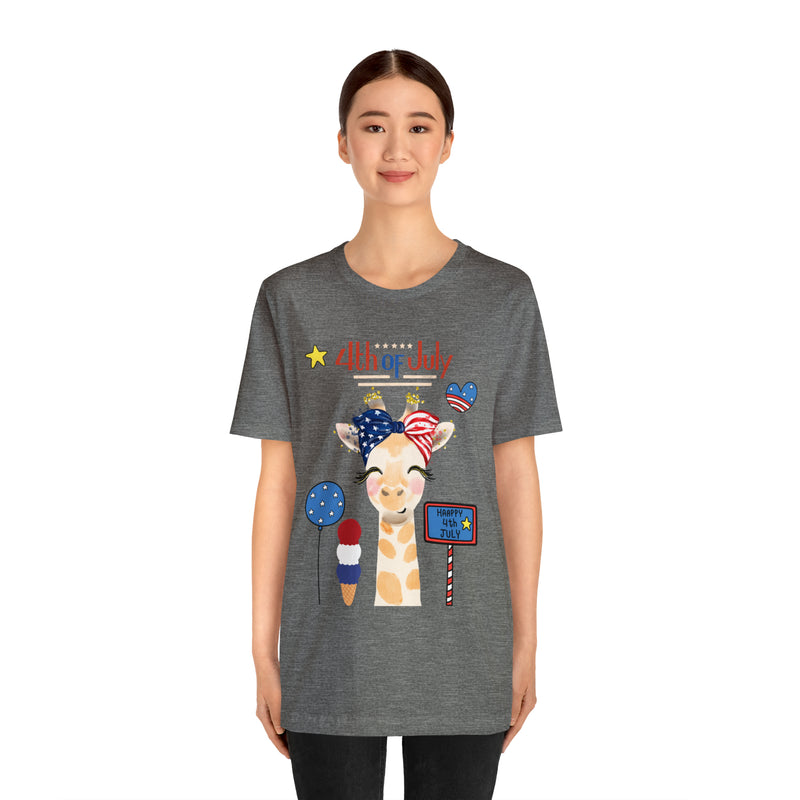 Mother Giraffe Happy 4th of July Short Sleeve T-Shirt