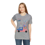 Freedom and Fireworks Patriotic Truck Let's Get Lit on the 4th of July Short Sleeve T-Shirt