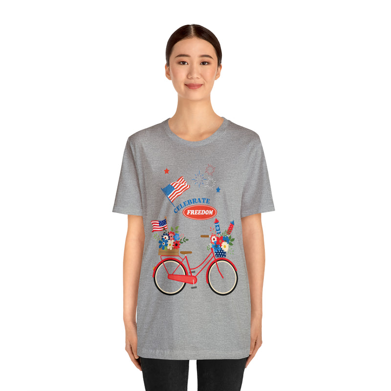 Celebrate Freedom Bike Ride Patriotic 4th of July Short Sleeve T-Shirt