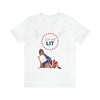 Let's Get Lit Lady Flags and Fireworks 4th of July Short Sleeve T-Shirt