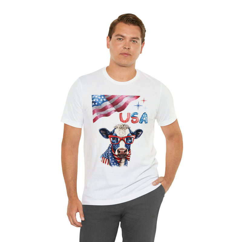 Mother Moo Patriotic USA Cow 4th of July Short Sleeve T-Shirt