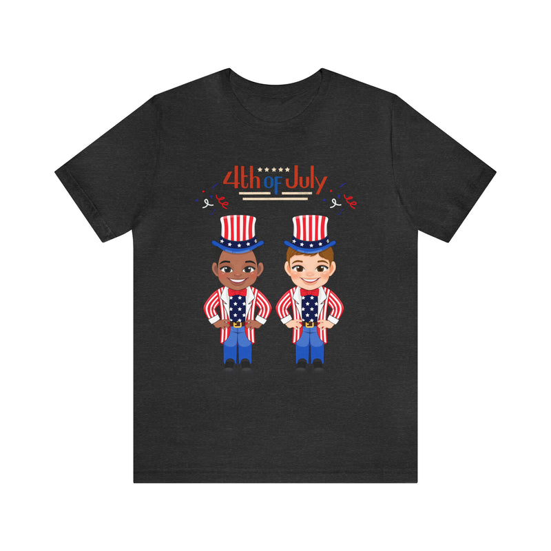 Patriotic and Brave Boys Celebrating 4th of July Short Sleeve T-Shirt