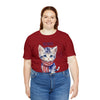 Cute Brave and Free Patriotic Cat on the 4th of July Short Sleeve T-Shirt