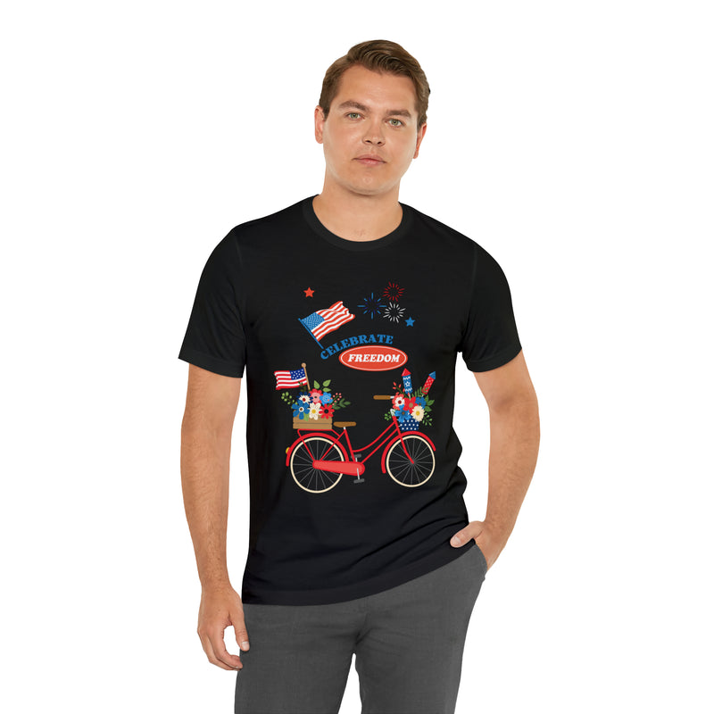 Celebrate Freedom Bike Ride Patriotic 4th of July Short Sleeve T-Shirt