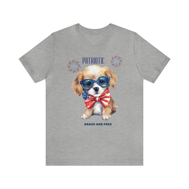 Cute Brave and Free Patriotic Dog on the 4th of July Short Sleeve T-Shirt