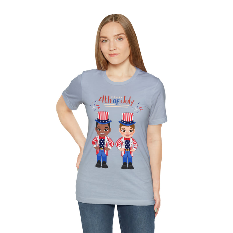 Patriotic and Brave Boys Celebrating 4th of July Short Sleeve T-Shirt