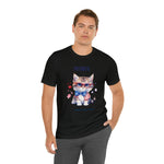 Curious and Cute Brave and Free Patriotic Cat Celebrating the 4th of July Short Sleeve T-Shirt