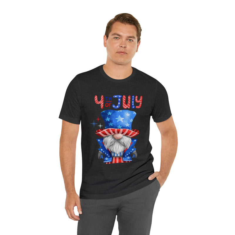 Brave and Patriotic Gnome on the 4th of July Short Sleeve T-Shirt