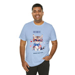 Curious and Cute Brave and Free Patriotic Cat Celebrating the 4th of July Short Sleeve T-Shirt