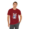 Curious and Cute Brave and Free Patriotic Cat Celebrating the 4th of July Short Sleeve T-Shirt