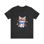 Curious and Cute Brave and Free Patriotic Cat Celebrating the 4th of July Short Sleeve T-Shirt