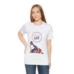 Let's Get Lit Lady Flags and Fireworks 4th of July Short Sleeve T-Shirt