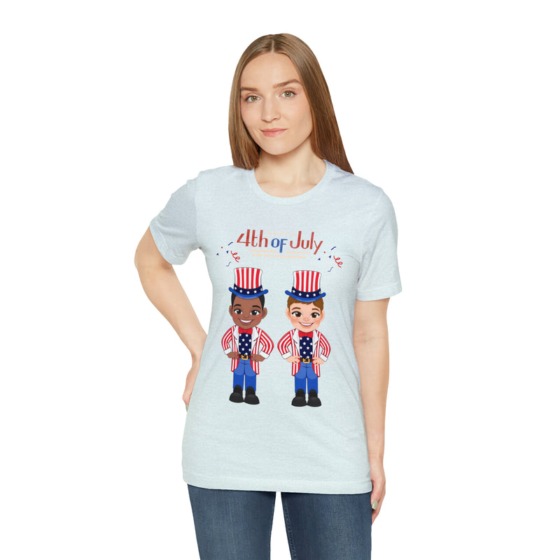 Patriotic and Brave Boys Celebrating 4th of July Short Sleeve T-Shirt