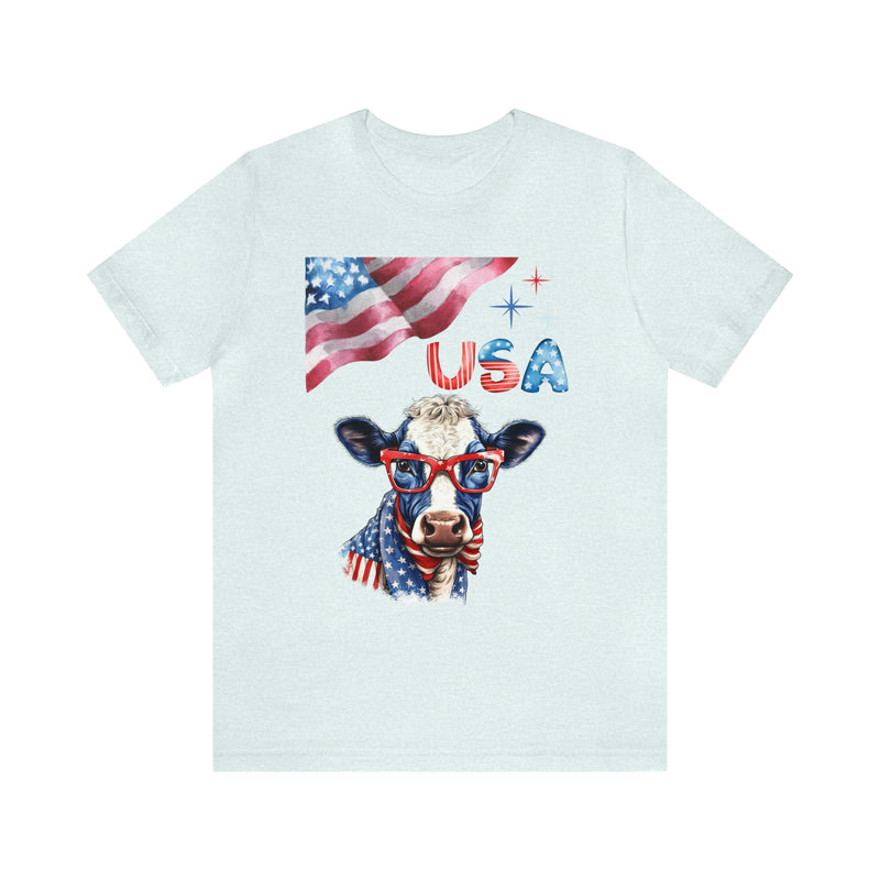 Mother Moo Patriotic USA Cow 4th of July Short Sleeve T-Shirt