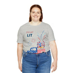 Freedom and Fireworks Patriotic Truck Let's Get Lit on the 4th of July Short Sleeve T-Shirt