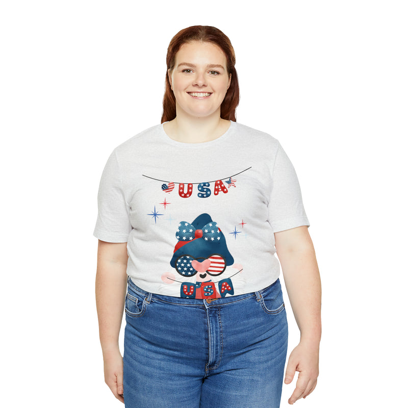 USA Patriotic Gnome Celebrating the 4th of July Short Sleeve T-Shirt