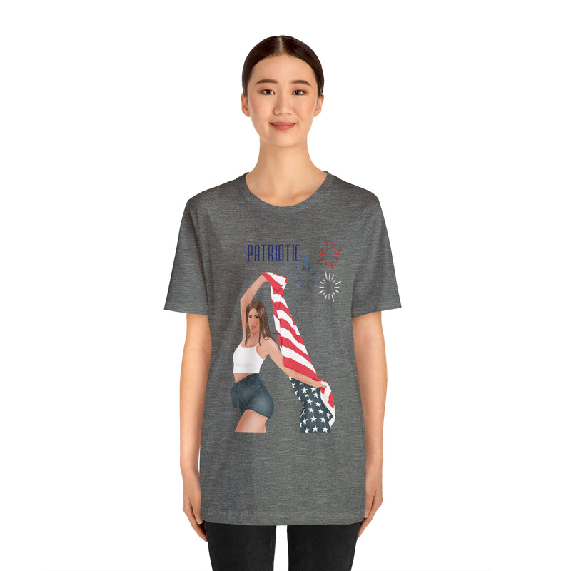 Cute Patriotic and Free Lady Celebrating the 4th of July Short Sleeve T-Shirt